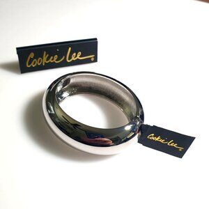 Cookie Lee Silver Tone Hinged Bangle Bracelet Smooth Polished 2.25 Inch Diameter